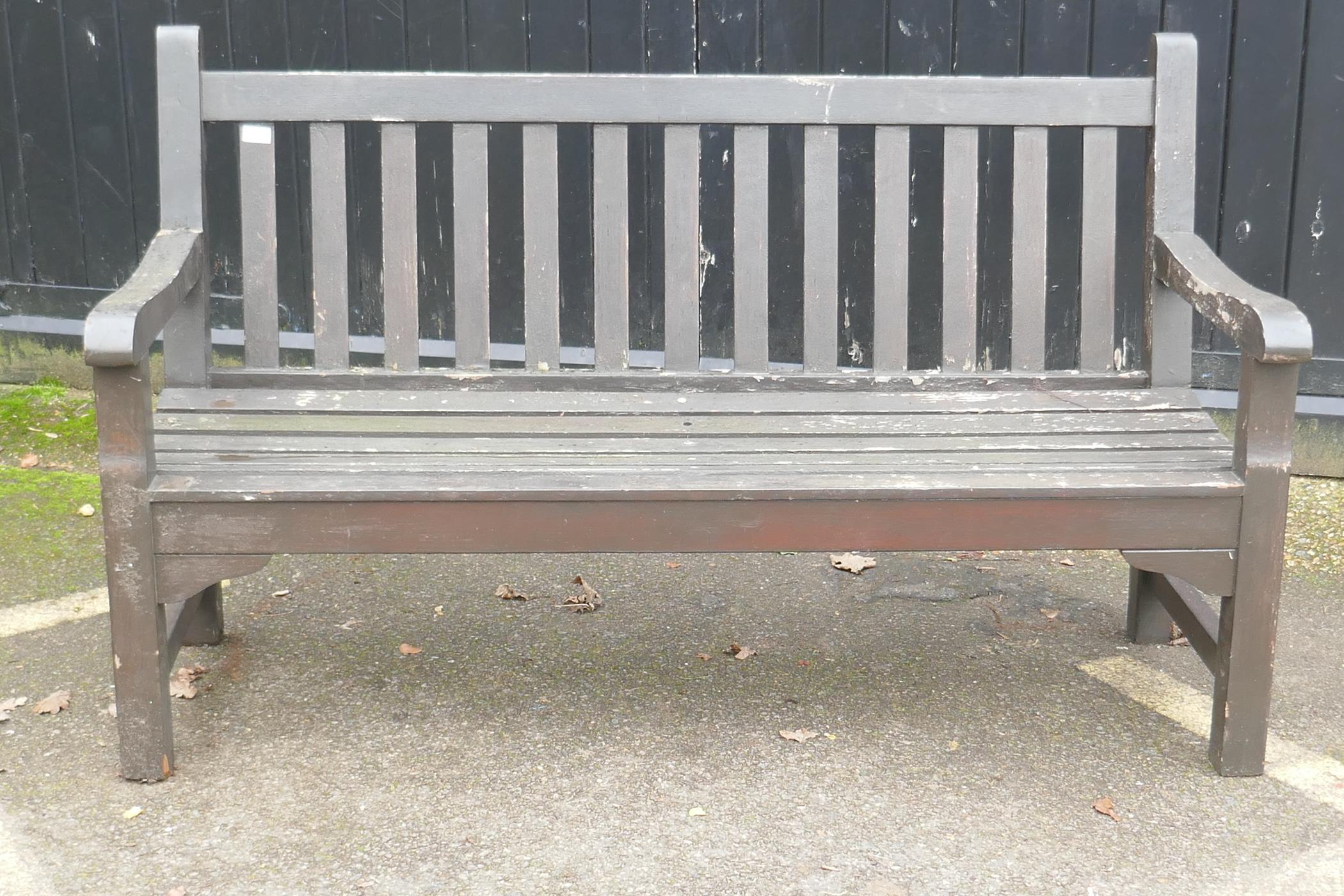 A varnished teak garden bench, 150cm wide - Image 3 of 3