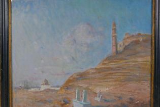 View of an Eastern landscape, signed Bonello, early C20th, oil on canvas loosely laid down, 39 x