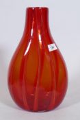 A studio glass vase with striped decoration, 35cm high