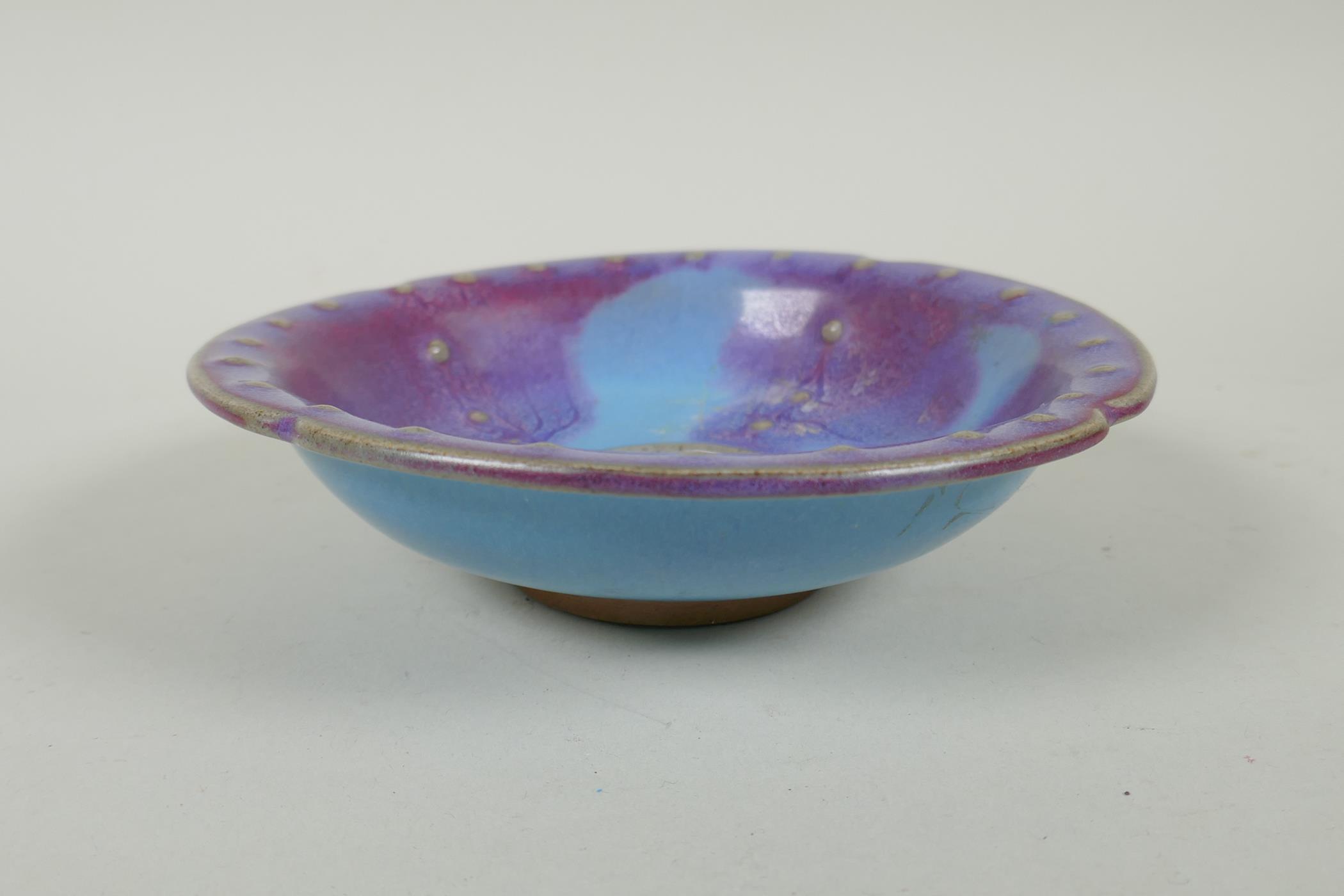 A Chinese Jun ware dish with lobed rim, 18cm diameter - Image 2 of 3