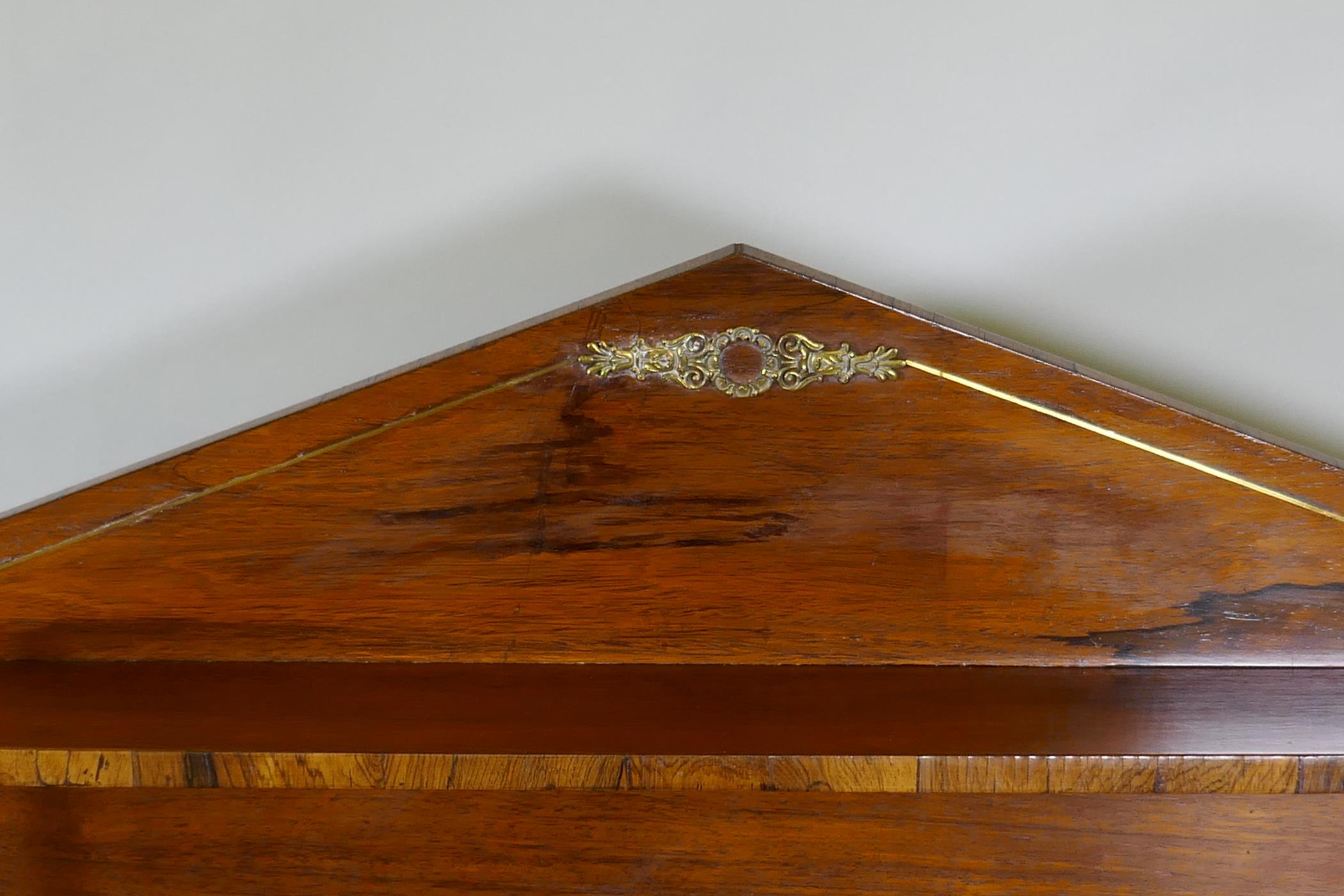 A small Regency rosewood chiffonier with brass stringing and mounts, the upper shelf raised on - Image 3 of 6