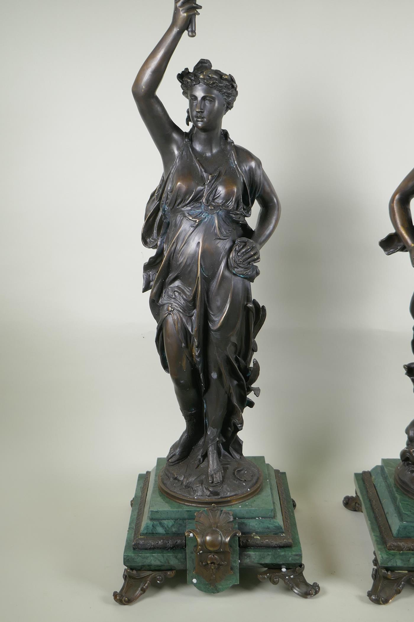 After Jean-Louis Gregoire, (French, 1840-1890), a pair of Grand Tour style bronze figural five - Image 2 of 8