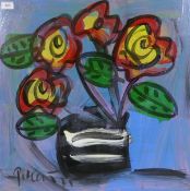 Peter Keil, flowers, signed, inscribed verso, Berlin 1975, oil on board, 61 x 61cm