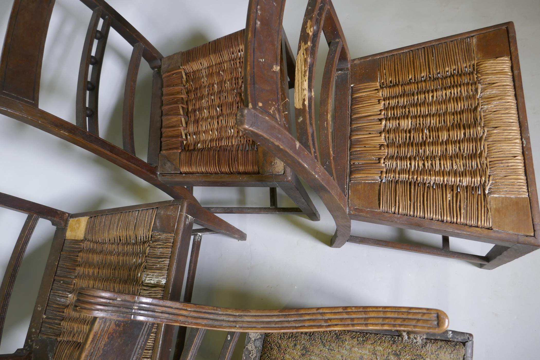 A pair of Regency mahogany bar back elbow chairs with reeded decoration and four similar standard - Image 4 of 4