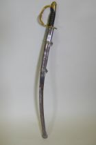 A 1950s cavalry sword and scabbard, blade 83cm long