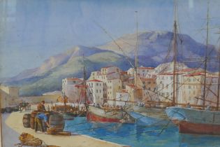 A C19th Italian port scene, watercolour, 38 x 26cm