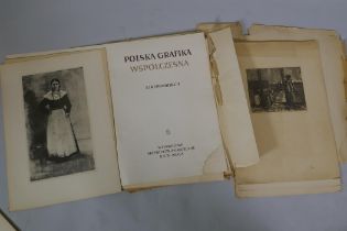 A folio of Polish prints, Polska Grafika Wspolczesna, containing lithographic prints after the