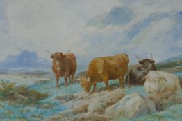 W. Sidney Cooper, cattle in a mountain landscape, signed, watercolour, 27 x 37cm