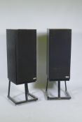 A pair of B & W (Bowers & Wilkens) DM220i loud speakers, 10w-100w, on Target Audio stands, 99cm high