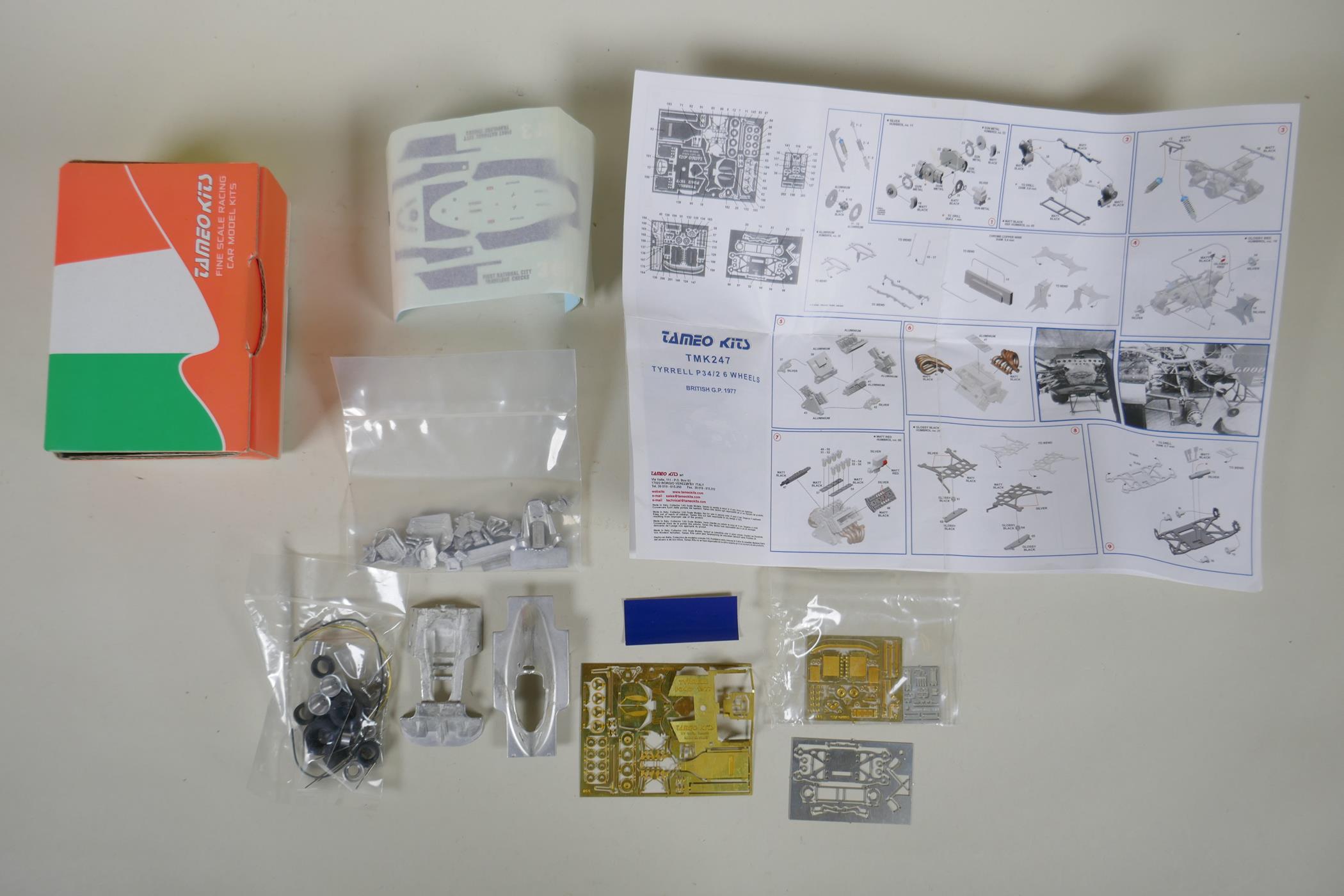 Eleven unassembled 1:43 scale resin and metal model car kits, to include Tameo-Tyrrell P34/2 6 - Image 2 of 3