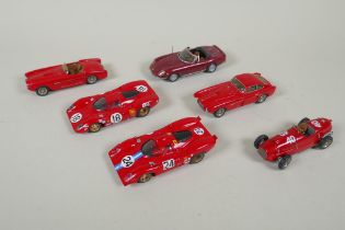 Five Tameo 1:43 scale metal kit built Ferrari models including a Ferrari 312P coupe Le Mans, a