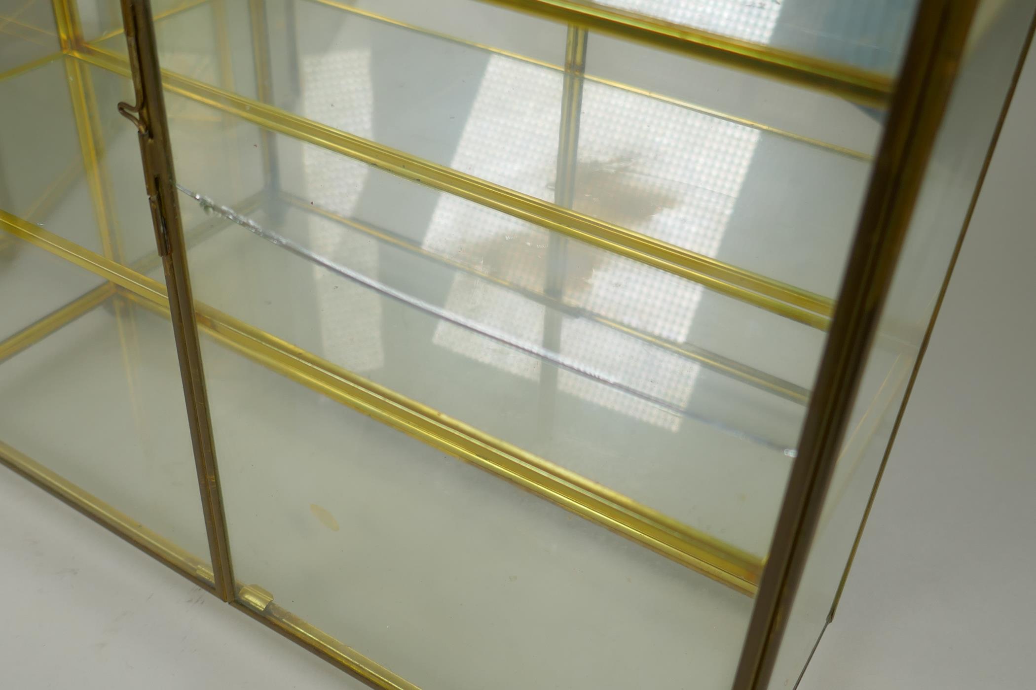 Two mirror back brass display cases, largest 29 x 36cm - Image 2 of 2