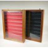 A pair of bespoke hanging display cabinets with baize back, 46 x 61cm