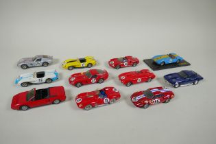 Ten starter 1:43 scale kit built Ferrari models, including a Ferrari Dino 246 GT, a Ferrari TR
