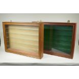 A pair of bespoke hanging display cabinets with baize back, 46 x 61cm