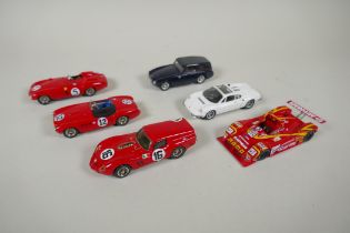 Six Provence Moulage 1:43 scale kit built model cars, including a Ferrari 250 Breadvan, a Ferrari