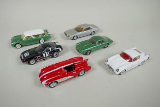 Six Provence Moulage 1:43 scale kit built model cars, including a Chevrolet Corvette SR2, a