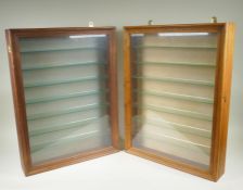 A pair of bespoke hanging display cabinets with baize back, 46 x 61cm