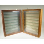 A pair of bespoke hanging display cabinets with baize back, 46 x 61cm