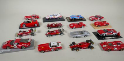 Sixteen 1:43 scale kit built model cars by assorted makers, to include Tameo-Ferrari 312P Daytona