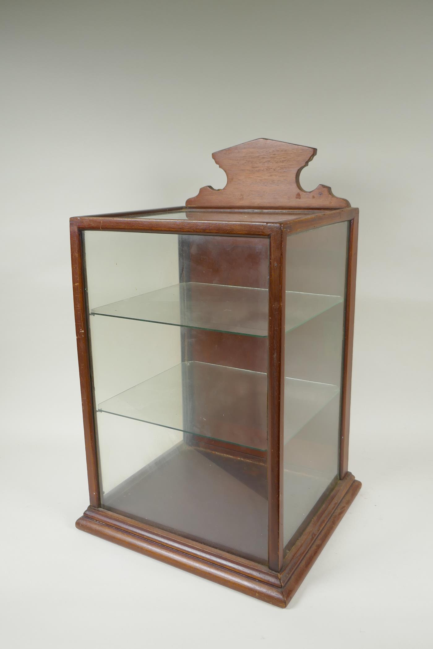 A mahogany desk top display cabinet, and a smaller display case, largest 31 x 29cm, 50cm high - Image 2 of 3