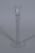 A Georgian style glass candlestick with air twist stem, 25cm high