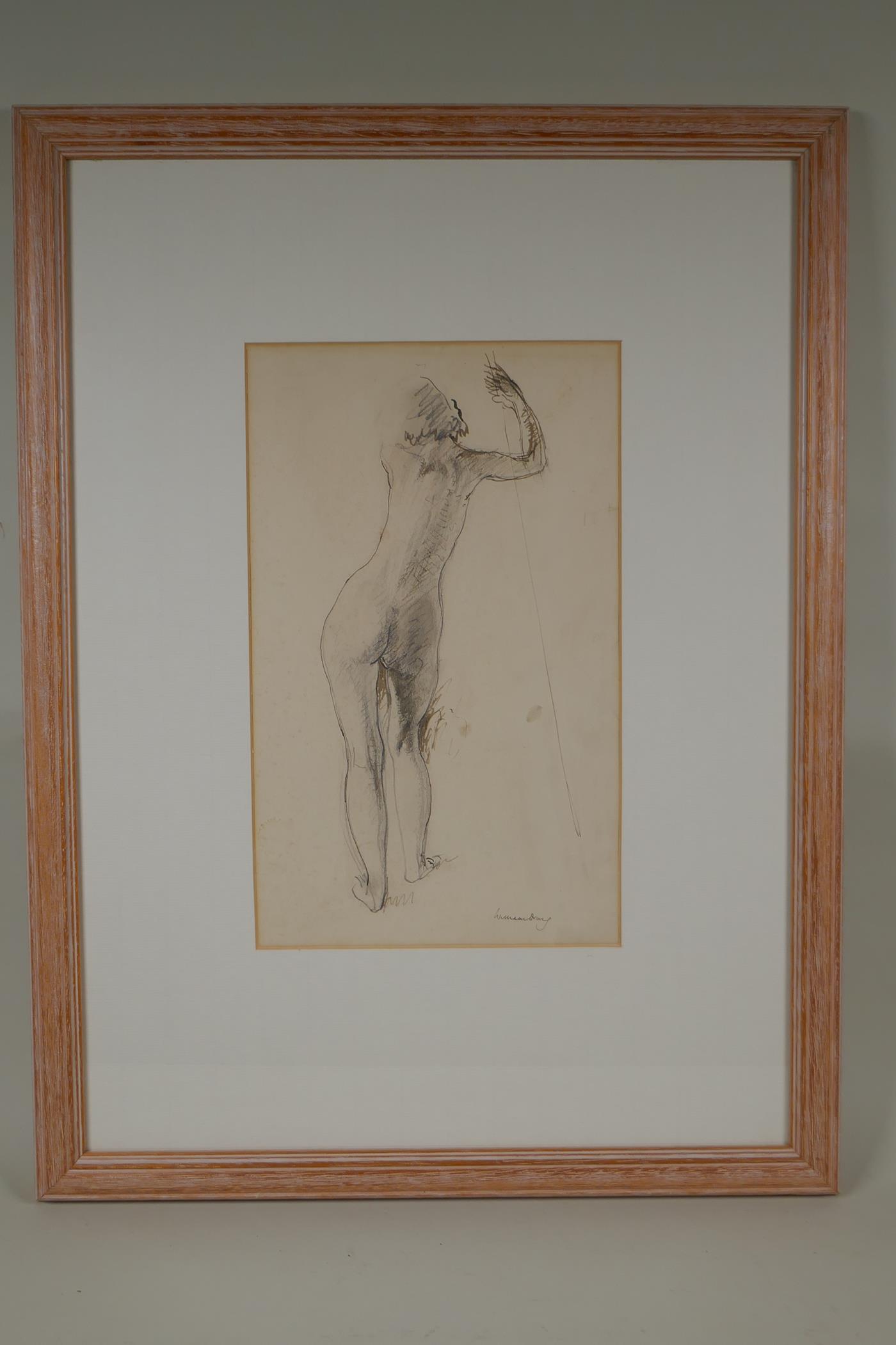 William Dring, female figure study, signed, ink and pastel drawing, 35 x 21cm - Image 3 of 3