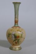 A Royal Worcester blush bud vase, No 1661, decorated with meadow flowers, 16cm high