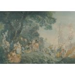 After Jean-Antoine Watteau, (French 1684-1721), The Embarkation for Cythera, C19th colour etching by