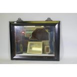A Chinese black lacquer wall mirror with brass hangers, 100 x 80cm