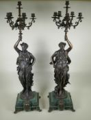 After Jean-Louis Gregoire, (French, 1840-1890), a pair of Grand Tour style bronze figural five