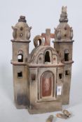 A painted terracotta model/pastille burner of a basilica, 46cm high, AF, losses, repairs