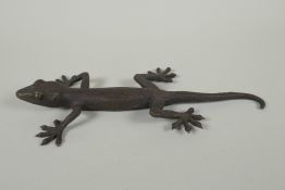 A bronze figure of a gekko, 28cm ong
