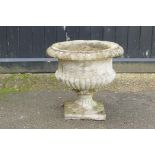 A vintage campagna style reconstituted stone garden urn, 53cm dia x 50cm high