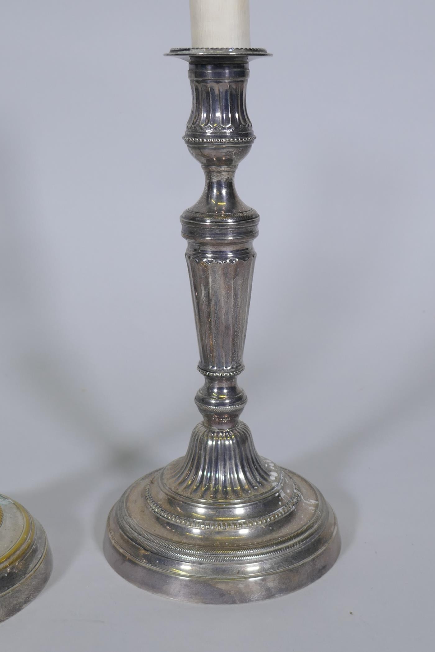 A pair of silver plate candlestick table lamps, 40cm high - Image 2 of 3