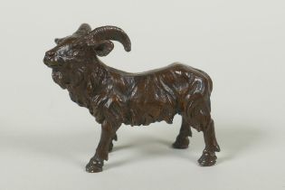 A miniature bronze goat, 7cm long