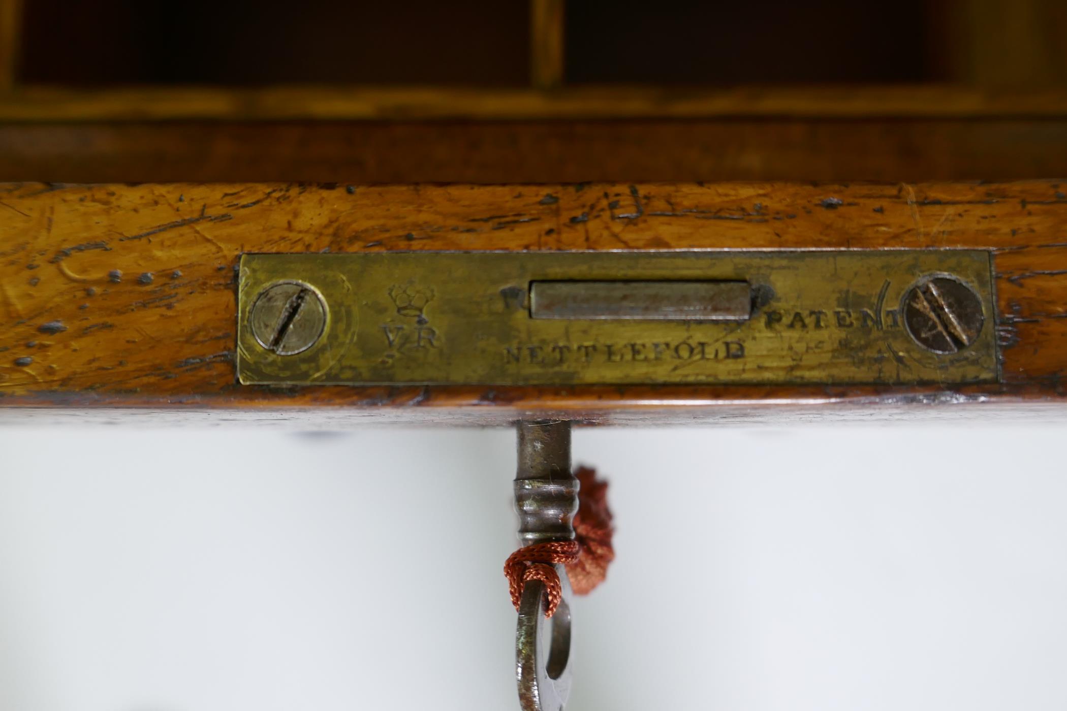 A Victorian oak workbox, the lift up top with fitted interior, raised on a tapering column and - Image 6 of 9