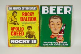 A tin poster for 'Rocky Balboa vs Apollo Creed', and another sign, 30 x 40cm