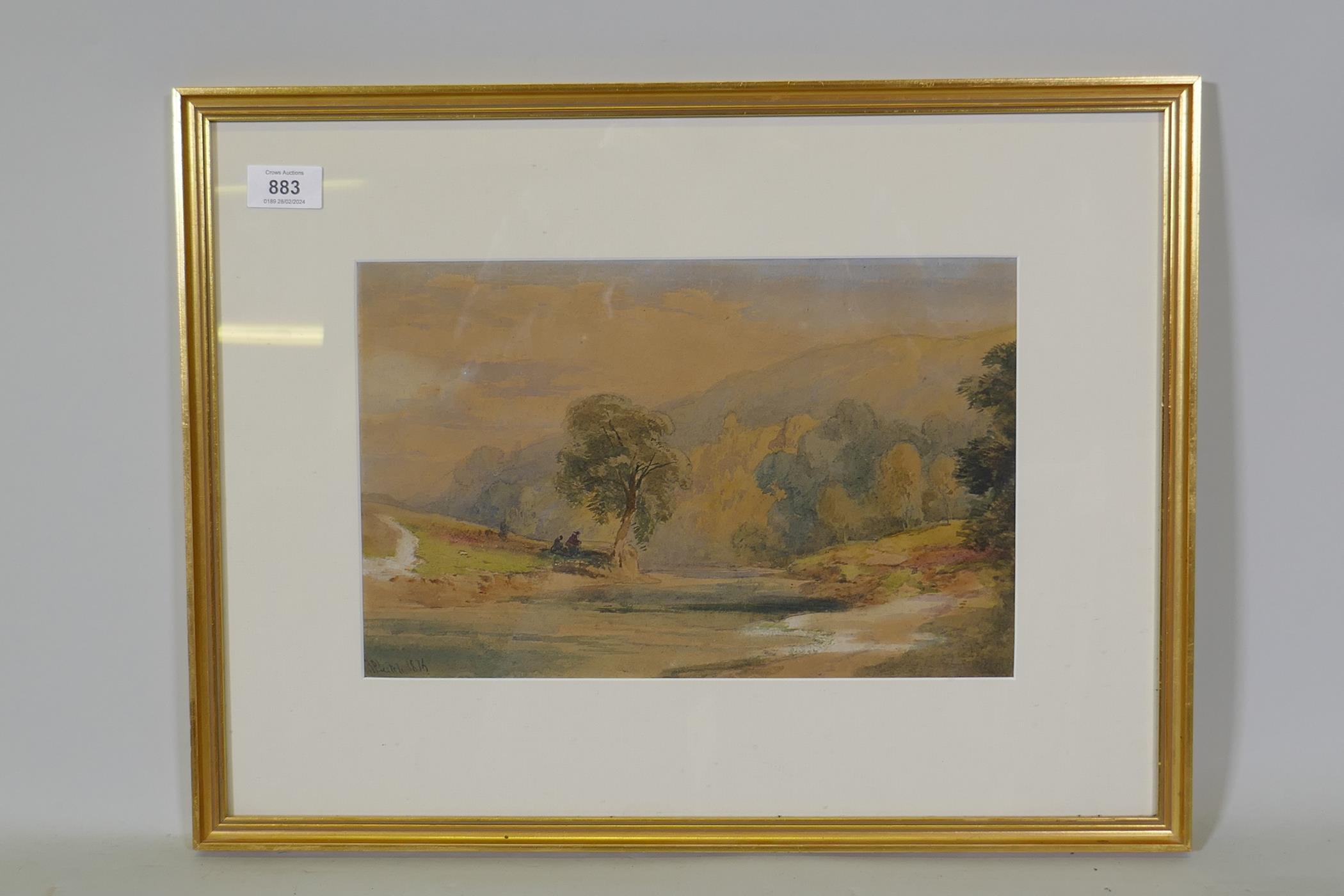 Richard Principal Leitch, landscape with figures under the shade of a tree, signed and dated 1876, - Image 3 of 5