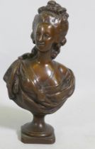 A late C19th/early C20th Continental bronze bust of Marie Antoinette, after Lecomte, unsigned,