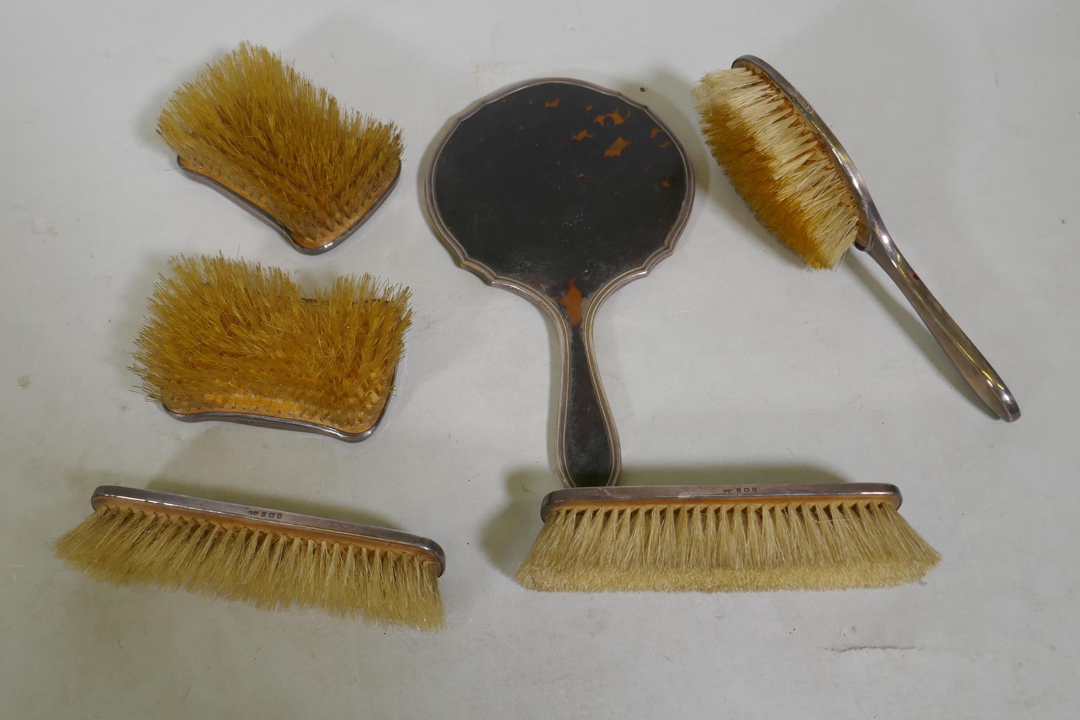 A matched tortoiseshell and silver mounted dressing table set, c1920 - Image 2 of 3