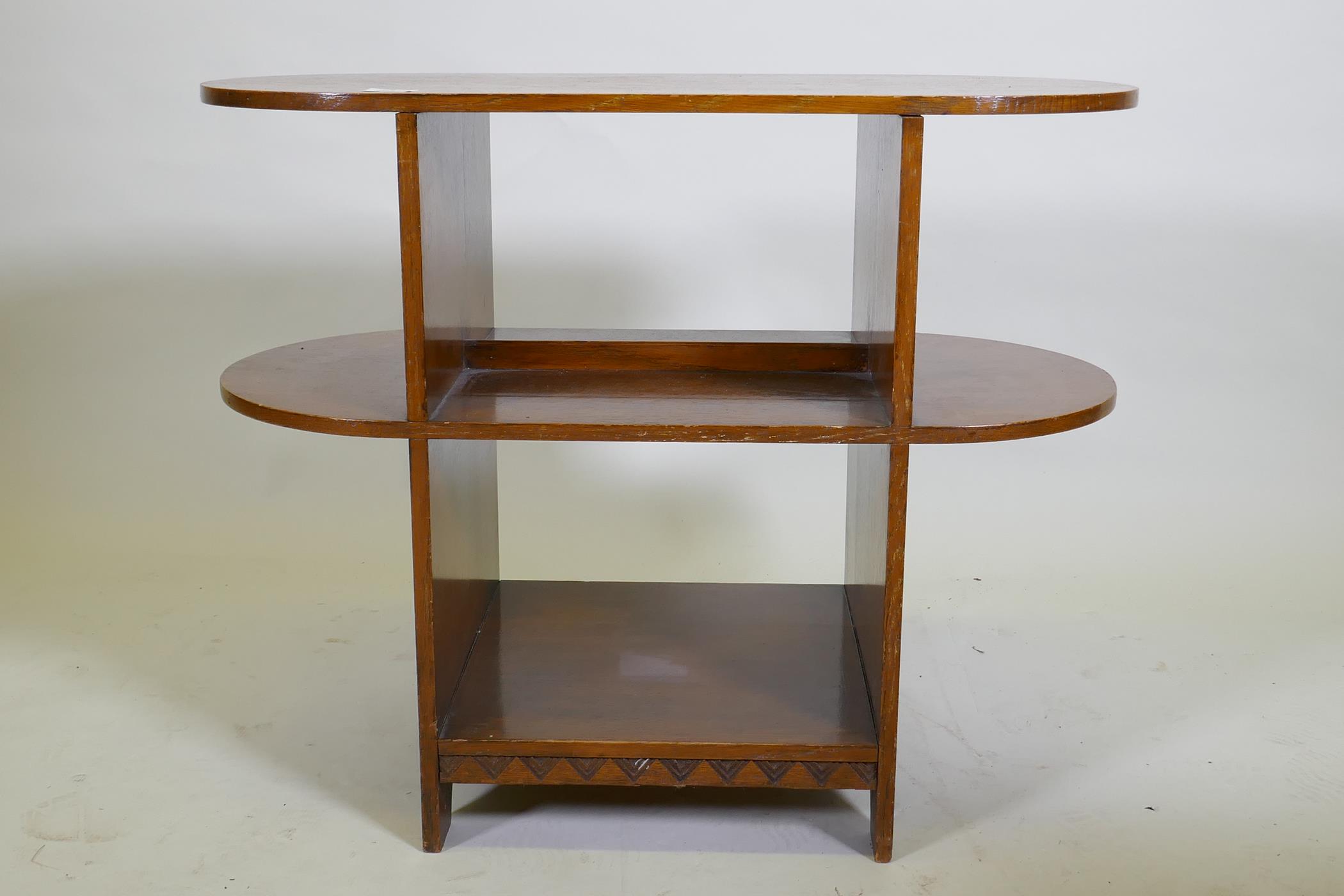 An Art Deco oak open bookcase/display table in the manner of Heals, 77 x 38 x 60cm - Image 2 of 4