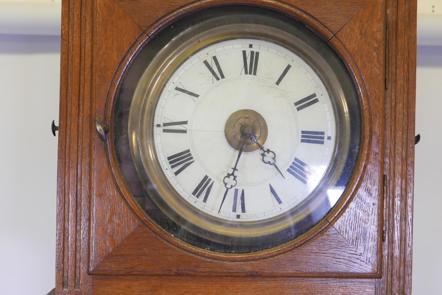 C19th Continental oak 30hr longcase clock with enamel dial and Roman numerals, 234cm high - Image 3 of 5