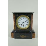 A slate and marble mantel clock, the enamel dial with Roman numerals, 20cm high