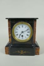 A slate and marble mantel clock, the enamel dial with Roman numerals, 20cm high
