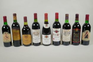 Nine 1980s bottles of red wine to include Bouchard Pere & Fils-Volnay Clos des Chenes Premier Cru