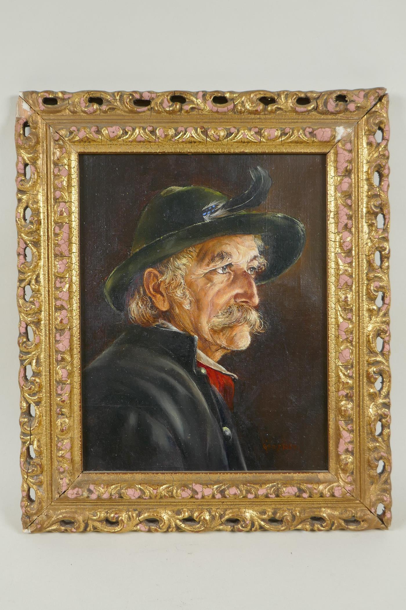 Portrait of a Tyrolean gentleman, signed Gartner, oil on canvas, 25 x 20cm - Image 2 of 4