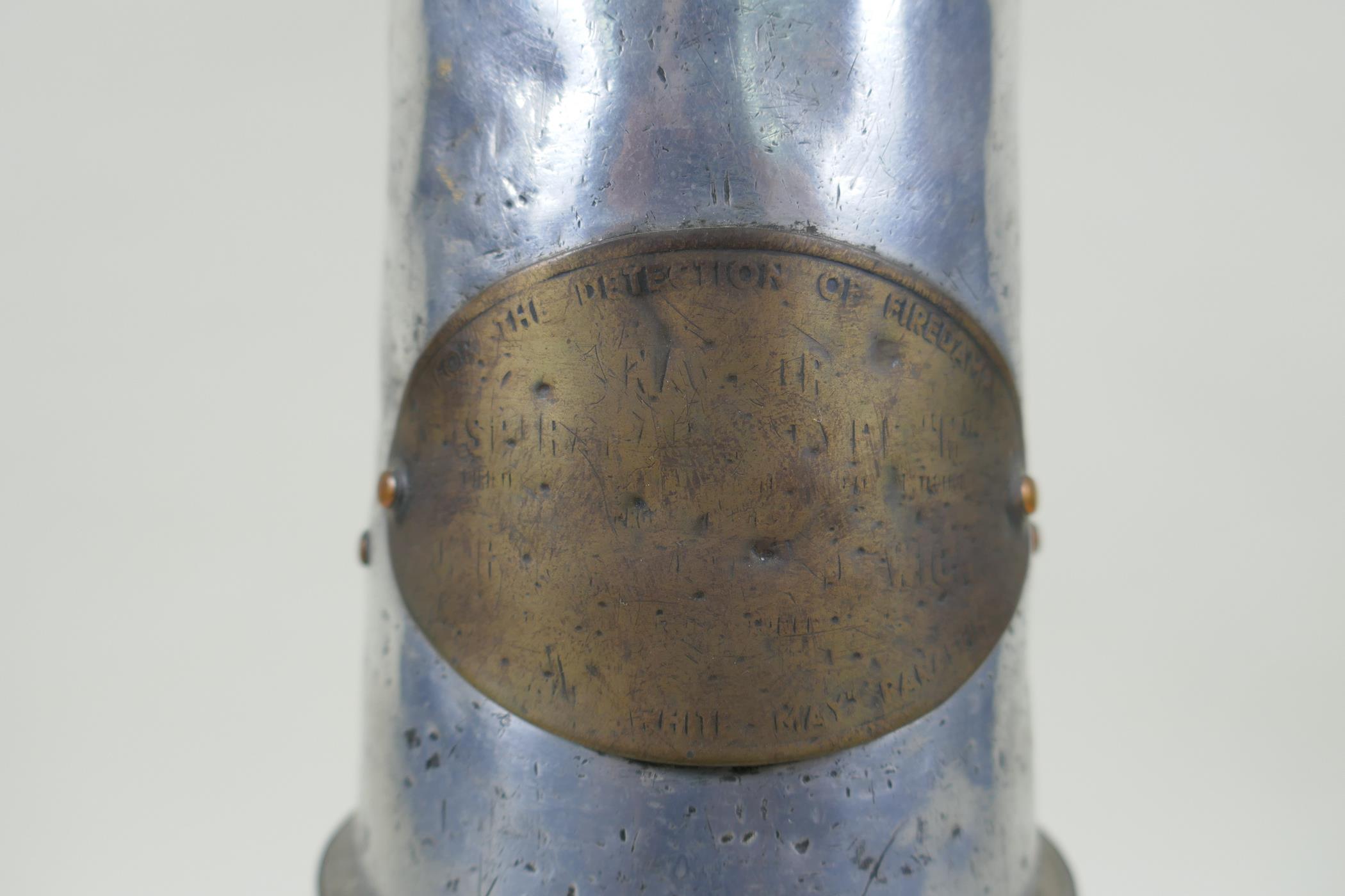 A Spiralarm Type M brass and polished metal automatic gas detector miners lamp by J. H. Naylor - Image 2 of 6