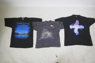 Three vintage tour T-shirts, Status Quo, Bryan Adams and Pink Floyd, and three other vintage T-