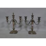 A pair of Sheffield silver plated two branch candelabra, 40cm high